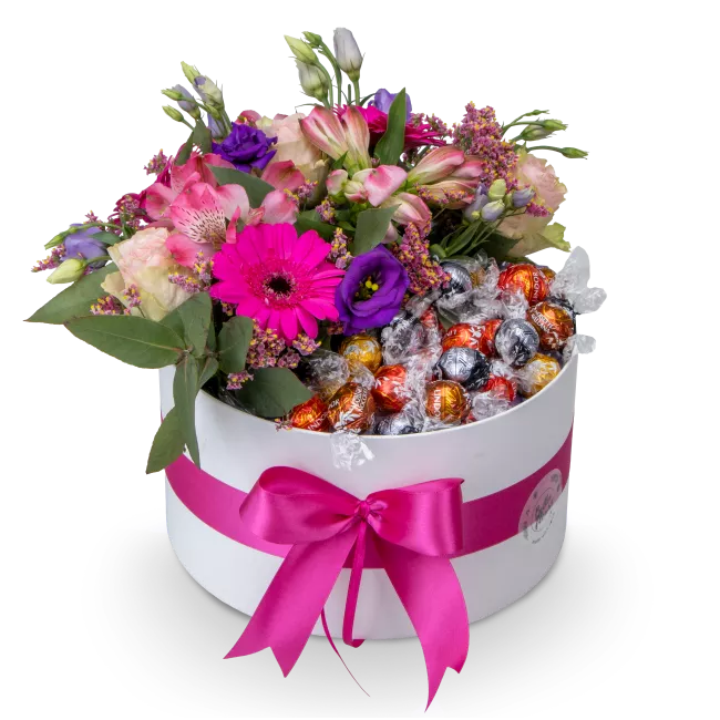 Flower box with a mix of chocolates